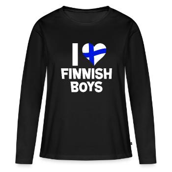 J’ADORE LES GARÇONS FINLANDAIS - T-shirt manches longues Premium bio Femme - noir - Devant - Julia (174cm)