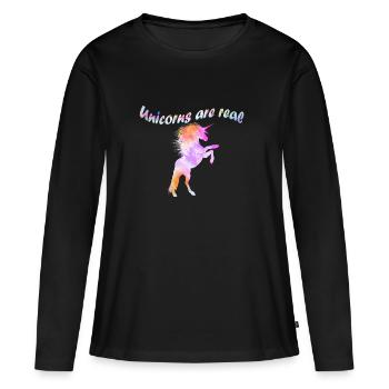 licornes sont réels licornes licorne - T-shirt manches longues Premium bio Femme - noir - Devant - Julia (174cm)