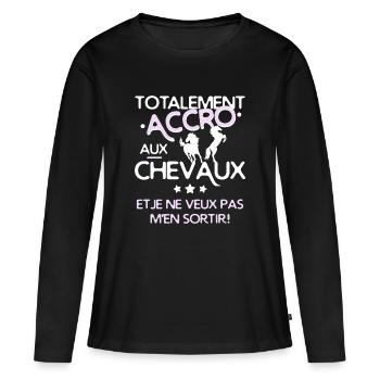 Accro aux chevaux - T-shirt manches longues Premium bio Femme - noir - Devant - Julia (174cm)