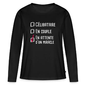 Célibataire...d'un miracle | Humour, Case à cocher - T-shirt manches longues Premium bio Femme - noir - Devant - Julia (174cm)