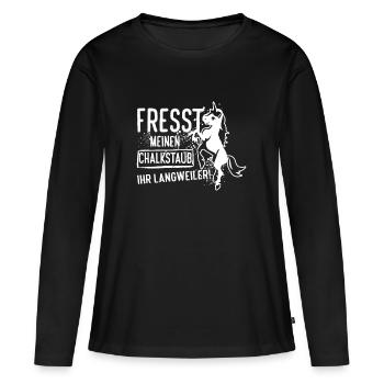 Fresst meinen Chalkstaub ihr Langweiler! - Frauen Premium Bio Langarmshirt - Schwarz - Vorne - Julia (174cm)
