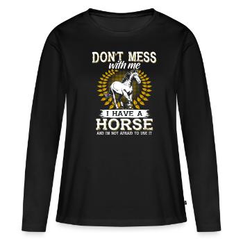 Cheval cavalier cheval sport équestre - T-shirt manches longues Premium bio Femme - noir - Devant - Julia (174cm)