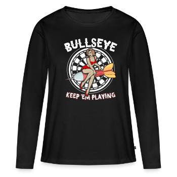 Bullseye Dart Dartscheibe Darts Dartspieler - Frauen Premium Bio Langarmshirt - Schwarz - Vorne - Julia (174cm)