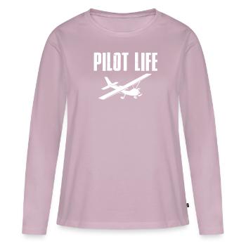 Pilote vie pilote - T-shirt manches longues Premium bio Femme - rose poudré - Devant - Julia (174cm)
