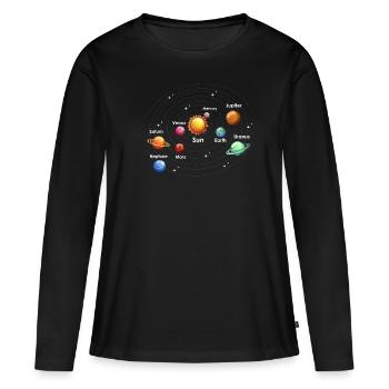 Planètes de l’univers - T-shirt manches longues Premium bio Femme - noir - Devant - Julia (174cm)