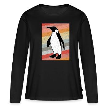 Pingouin vintage - T-shirt manches longues Premium bio Femme - noir - Devant - Julia (174cm)