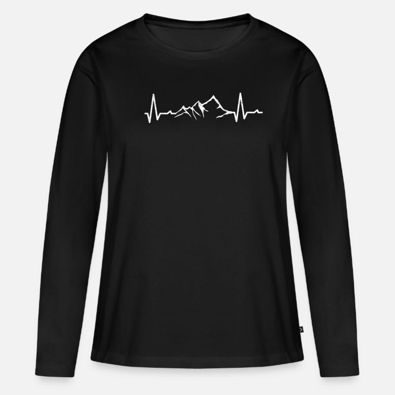 Herzschlag Berge Klettern - Frauen Premium Bio Langarmshirt - Schwarz