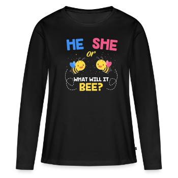 Il ou elle grossesse - T-shirt manches longues Premium bio Femme - noir - Devant - Julia (174cm)