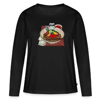 Ramen Waschbär - Frauen Premium Bio Langarmshirt - Schwarz - Vorne - Julia (174cm)