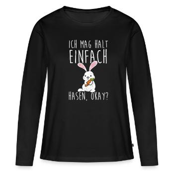Ich mag halt einfach Hasen - Frauen Premium Bio Langarmshirt - Schwarz - Vorne - Julia (174cm)
