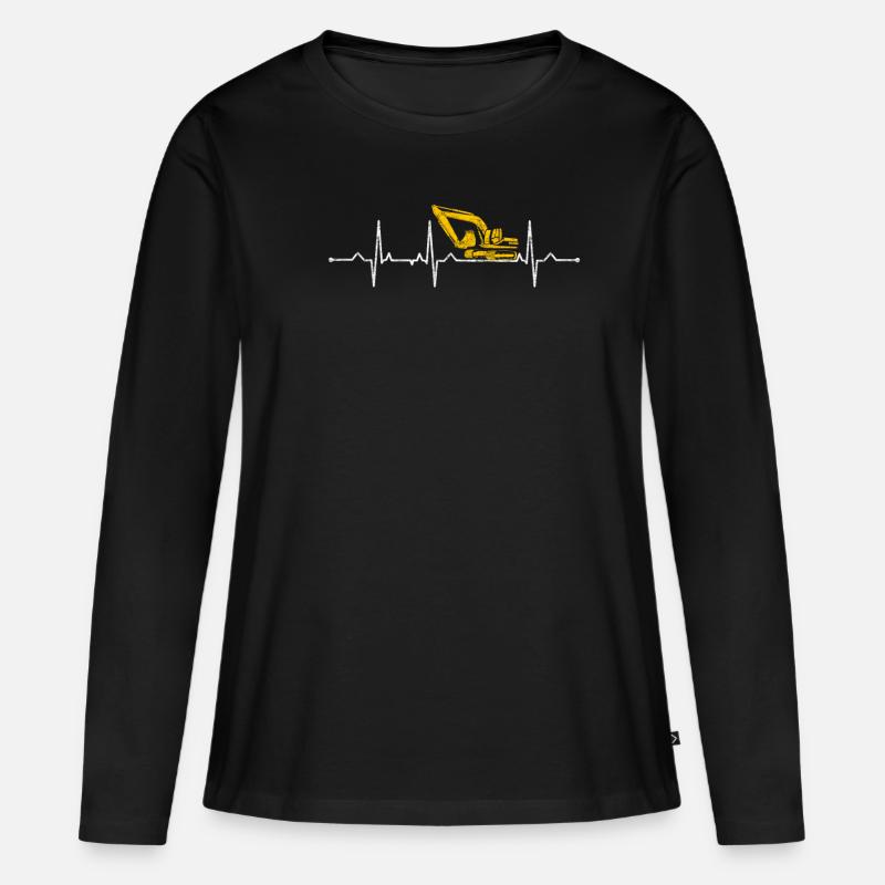 Bagger Herzschlag - Frauen Premium Bio Langarmshirt - Schwarz