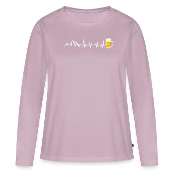 Berge Herzschlag Bier - Frauen Premium Bio Langarmshirt - Altrosa - Vorne - Julia (174cm)