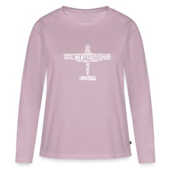 Alphabet pilote pilote - T-shirt manches longues Premium bio Femme - rose poudré - Devant - Julia (174cm)