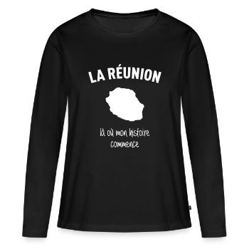 reunion-histoire - T-shirt manches longues Premium bio Femme - noir - Devant - Julia (174cm)