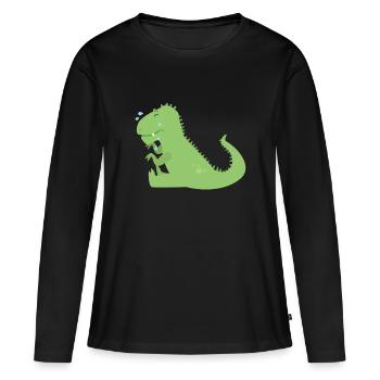 Dino - Frauen Premium Bio Langarmshirt - Schwarz - Vorne - Julia (174cm)