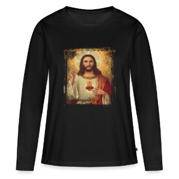 Sauveur - T-shirt manches longues Premium bio Femme - noir - Devant - Julia (174cm)