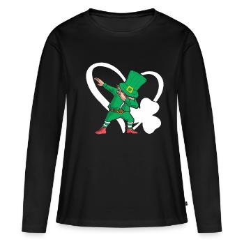 Dabbing St. Patty Cloverleaf Chapeau Coeur - T-shirt manches longues Premium bio Femme - noir - Devant - Julia (174cm)