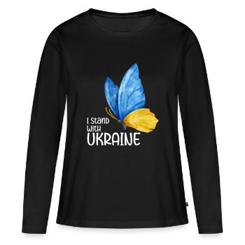 I stand with Ukraine - Frauen Premium Bio Langarmshirt - Schwarz - Vorne - Julia (174cm)