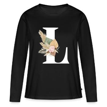 lettre L fleuris - T-shirt manches longues Premium bio Femme - noir - Devant - Julia (174cm)