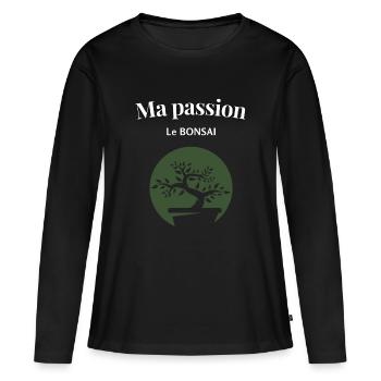 Ma passion le bonsaï - T-shirt manches longues Premium bio Femme - noir - Devant - Julia (174cm)