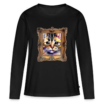 Katzengesicht 5 - Frauen Premium Bio Langarmshirt - Schwarz - Vorne - Julia (174cm)