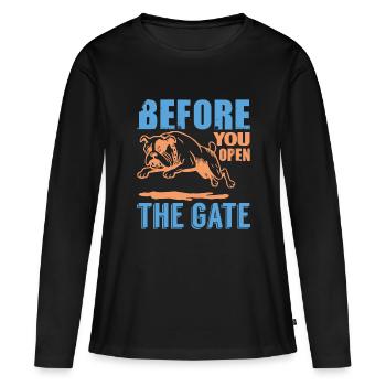 BEVOR SIE DAS TOR ÖFFNEN - Frauen Premium Bio Langarmshirt - Schwarz - Vorne - Julia (174cm)