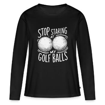 Bitte nicht meine Golfbälle anstarren - Frauen Premium Bio Langarmshirt - Schwarz - Vorne - Julia (174cm)