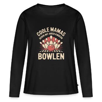 Bowling Mama Retro - Frauen Premium Bio Langarmshirt - Schwarz - Vorne - Julia (174cm)
