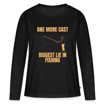 Encore un casting – Le plus gros mensonge de la pêche - T-shirt manches longues Premium bio Femme - noir - Devant - Julia (174cm)