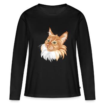 Ingwer Katze Porträt - Frauen Premium Bio Langarmshirt - Schwarz - Vorne - Julia (174cm)