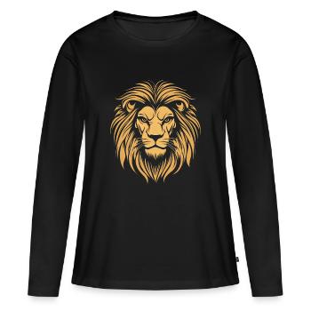 Goldenes modisches Löwen Logo - Frauen Premium Bio Langarmshirt - Schwarz - Vorne - Julia (174cm)