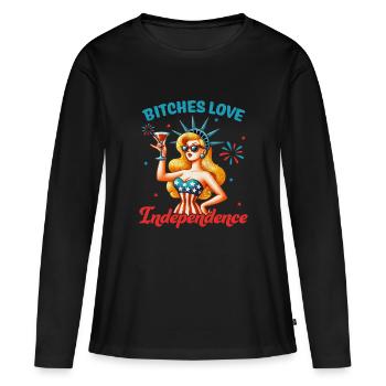 Les chiennes aiment l’indépendance - T-shirt manches longues Premium bio Femme - noir - Devant - Julia (174cm)