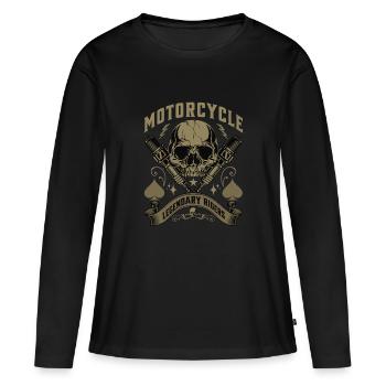 Crâne de motard avec flammes et bougies d’allumage - T-shirt manches longues Premium bio Femme - noir - Devant - Julia (174cm)