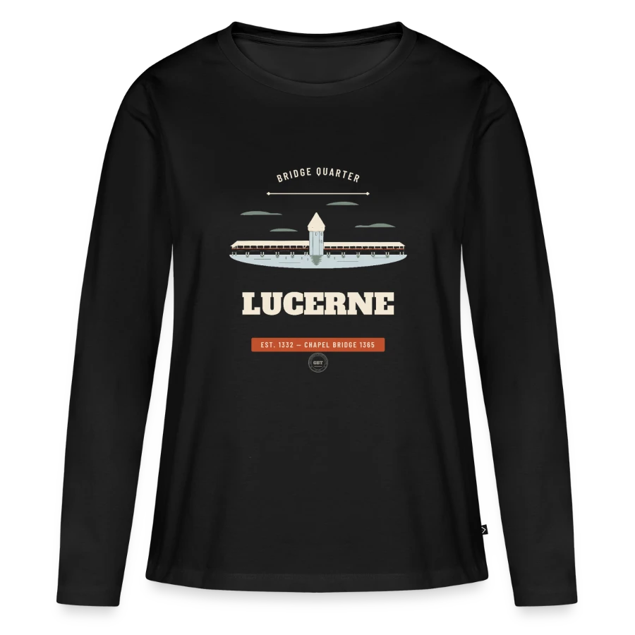 Badge Lucerne sur women's premium organic long sleeve shirt, black
