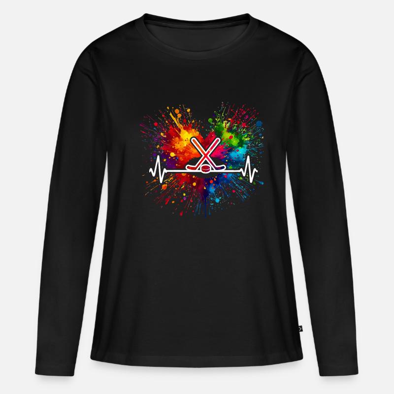 Eishockey Herzschlag - Frauen Premium Bio Langarmshirt - Schwarz