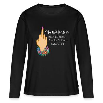Nur weil ich lächle heißt nicht keine klatschen - Frauen Premium Bio Langarmshirt - Schwarz - Vorne - Julia (174cm)