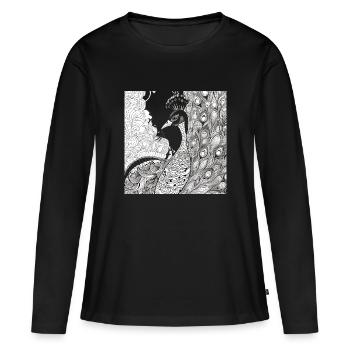 Peacock T-Shirt, Mug, Hood Dress - Women's Premium Organic Long Sleeve Shirt - black - Front - Julia (174cm)