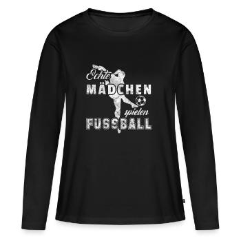 Les vraies filles qui jouent au football Les filles au football - T-shirt manches longues Premium bio Femme - noir - Devant - Julia (174cm)