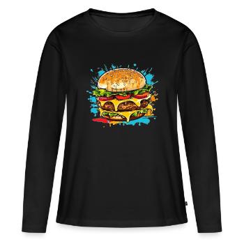 Cheeseburger Splash - T-shirt manches longues Premium bio Femme - noir - Devant - Julia (174cm)