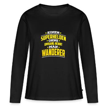 Superhelden ohne Umhang nennt man Wanderer - Frauen Premium Bio Langarmshirt - Schwarz - Vorne - Julia (174cm)