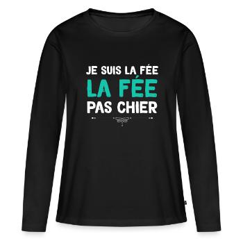 La Fée Pas Chier Humour Femme - T-shirt manches longues Premium bio Femme - noir - Devant - Julia (174cm)