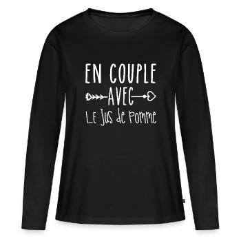 En Couple avec Jus de pomme, Fans de Jus de pomme - T-shirt manches longues Premium bio Femme - noir - Devant - Julia (174cm)