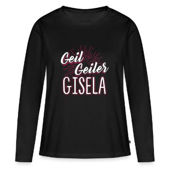 GISELA - geiler - Frauen Premium Bio Langarmshirt - Schwarz - Vorne - Julia (174cm)