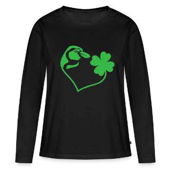 Pinguin Kleeblatt Glücksbringer Liebe - Frauen Premium Bio Langarmshirt - Schwarz - Vorne - Julia (174cm)
