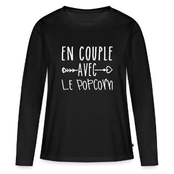 En Couple avec Popcorn, cadeau Fans de Popcorn - T-shirt manches longues Premium bio Femme - noir - Devant - Julia (174cm)