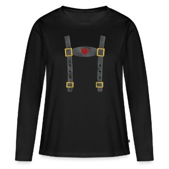Bayern Fake Tracht Lederhose - Frauen Premium Bio Langarmshirt - Schwarz - Vorne - Julia (174cm)