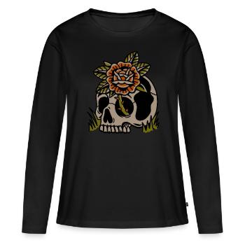 Old school tattoo graphic design skull with rose - Frauen Premium Bio Langarmshirt - Schwarz - Vorne - Julia (174cm)