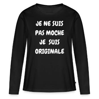 Creation de vetement personnalisé - T-shirt manches longues Premium bio Femme - noir - Devant - Julia (174cm)