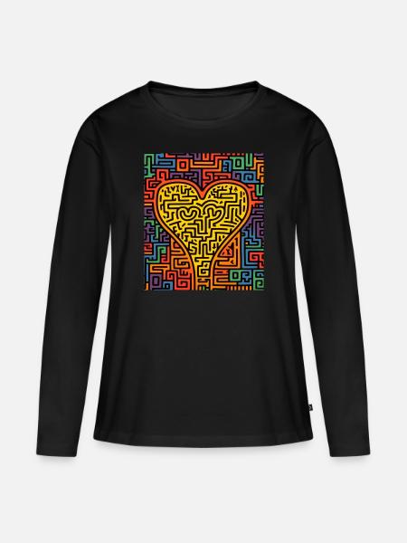 HERZ STRASSENKUNST - Frauen Premium Bio Langarmshirt - Schwarz