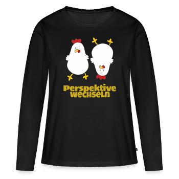 perspektive wechseln huhn - Frauen Premium Bio Langarmshirt - Schwarz - Vorne - Julia (174cm)